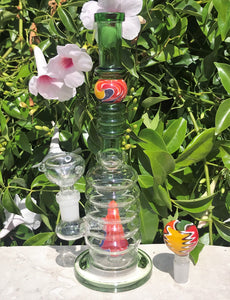 9.5" Tropical Colors Glass Water Bong w/Volcano & 2 - 14mm Bowl Pieces - All colors may vary