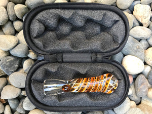 3" One Hitter Glass Chillum Hand Pipe w/Zipper Padded Pouch - Root Beer