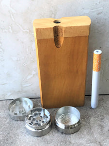 4" Solid Wood Tobacco Dugout/Stash Box w/Aluminum Bat & Grinder - Blondie