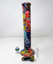 14" Cool Graphic - Thick Silicone Unbreakable Straight Bong includes 3" Silicone Hand Pipe & Bowl