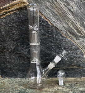 Best Thick Glass 12" Beaker Bong with Double Dome Perc and 2-Bowls - All Clear Ice