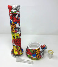 13" Thick Silicone Detachable Beaker Bong includes 2.5" Glass Downstem & 14mm Male Bowl - Skulls & Poison