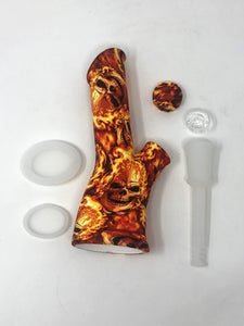 Silicone Detachable Unbreakable 8.5" Bong w/Glass Screen Bowl Fire Skull Design