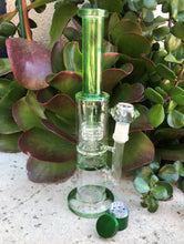 Thick Glass 12" Straight Rig Double Shower Perc Dome Perc 4 Part Grinder - Lime Icee