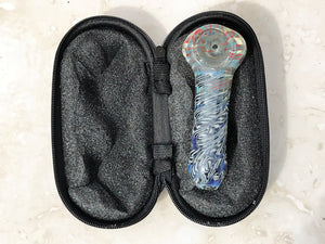 New! Fumed Glass 3.5" Spoon Hand Pipe with Zipper Padded Case - Matte Multi