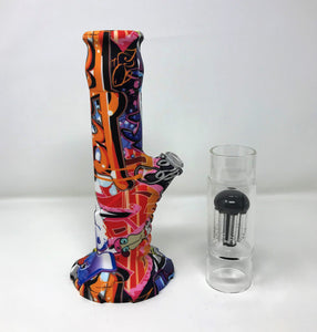 15" Silicone Detachable Bong 8arm Tree Perc Cool Graphic Design 4 Part Grinder