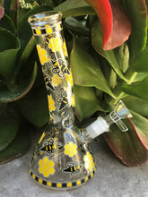 8" Thick Glass & Beaker Bong in Bees & Honeycomb Design w/Slide-in-Stem Bowl - Buzzin'