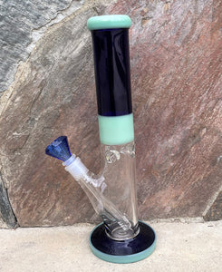 14" Straight Neck Thick Glass Water Bong includes 14mm Male Funnel Bowl - Peace & Serenity