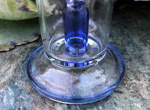 10" Thick Glass Rig Shower Perc, Blue Glass Flower (Inside) & 2- 14mm Bowls - Blue Moon Ice