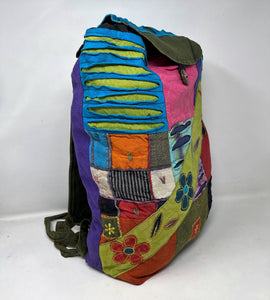 Burst of Colors - Large Cotton Backpack - Flower Power Sash, Colors May Vary