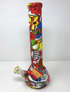 13" Thick Silicone Detachable Beaker Bong includes 2.5" Glass Downstem & 14mm Male Bowl - Skulls & Poison