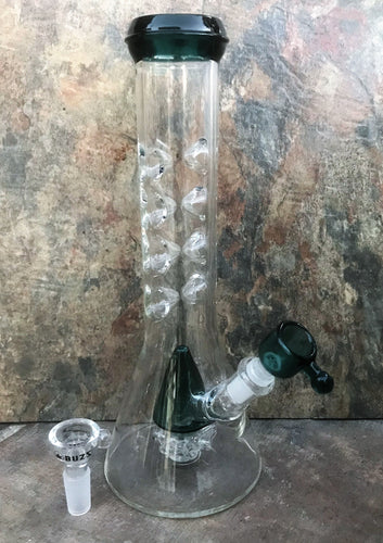 9.5” Perc & 8 Ice Catchers Glass Bong/Water Pipe + 2 - 14mm Male Bowl Sliders - Darker Hunter