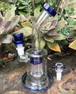 8" Best, Thick Glass, 8 Arm Tree Percolator with 2 -14mm Male Slide Bowls - Darkest Blue