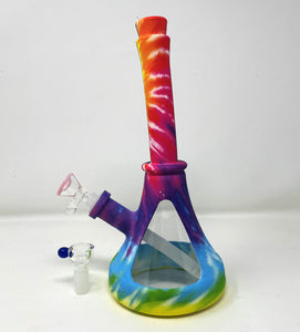 Tie Dye Silicone & Glass 10" Beaker Hybrid Bong 2 - Bowls