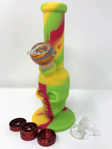 Silicone Skull Detachable Best Water Bong 2 Herb Bowls 3 Part Mini Grinder - Volo Smoke and Vape