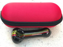 Handmade Spoon Hand Pipe 4.5" Quality Glass Zipper Padded Hard Case - Rasta Red