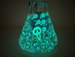 Thick Glass Best 14" Beaker Bong with Glow in the Dark Skull Blue & Skull Bowl