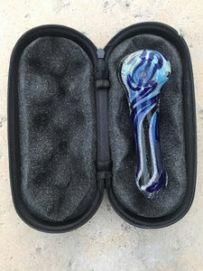 Thick Glass 4" Dicro Fumed Glass Spoon Hand Pipe w/Zipper Padded Case - Blue