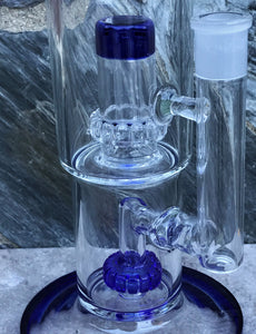 13" Thick Glass Rig Double Shower & Dome Perc w/14mm Male Bowl - Azure Blue