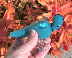 Collectible Handmade 5" Parrot Best Thick Glass Hand Pipe Bowl - Teal