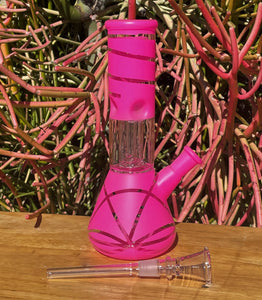 Pretty Pink Design 8" Beaker Bong Dome Perc Glass Slide in Stem w/Bowl