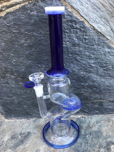 11.5" Thick Glass Blue Zong Rig with Honeycomb Perc & 14mm Herb Bowl - Blue Ice