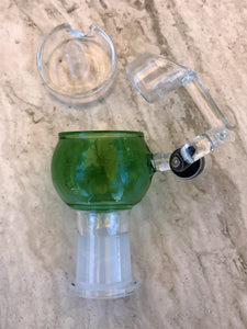 18mm Quartz Female Honey Bucket with Carb Cap - Green Bowl