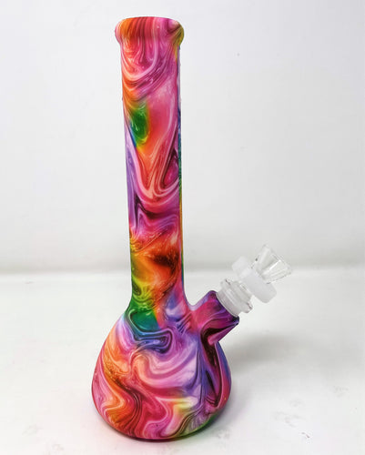 Beautiful Fumed Thick Glass 8.5 Bubbler with Rasta Colors Design