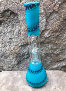 Double Dome Perc 12" Glass Bong Slide in Glass Stem w/Bowl Glass Star Screens - Turquoise