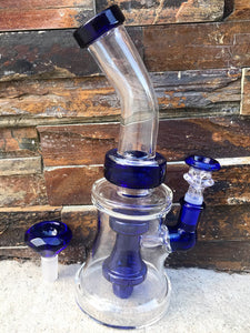 9" Thick Glass, Shower Perc Water Rig/Pipe & 2 - 14mm Male Slide Bowls - Cool Blue