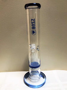 Thick Glass 10" Straight Rig Blue Honeycomb Perc w/Glass Connecting Adapter Bowl  - Blue Buzz