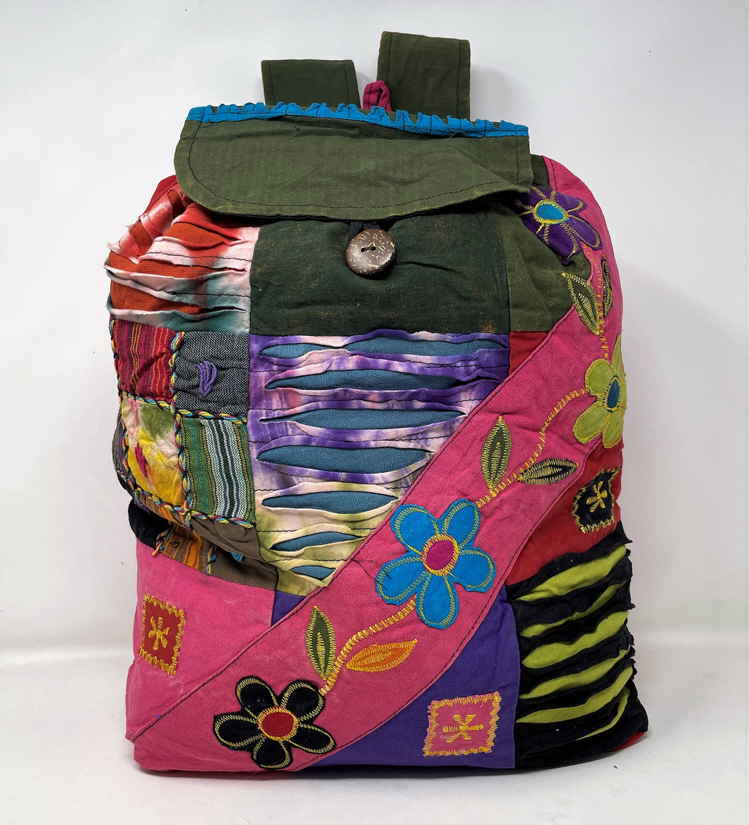 Burst of Colorway- Large Cotton Backpack - Flower Power Sash, Colors May Vary