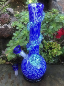 13" Soft Glass, Glow-in-the-Dark Bong w/14mm Diamond Shaped Bowl - Hot, Blue & Righteous