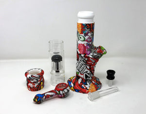 Silicone Detachable 15.5" Bong Glass 8 Arm Tree Perc 4" Silicone Hand Pipe