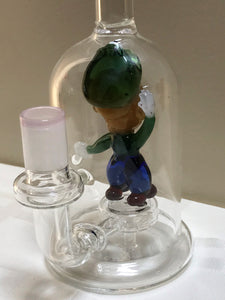 Collectible Thick Glass Shower Perc 9" Rig w/Glass Luigi Character Inside 2-Bowl