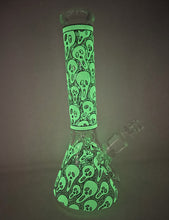 Best 14" Thick Heavy Glass Beaker Bong Glow in the Dark Skulls - BOO 2!