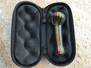 Handmade Spoon Hand Pipe 4.5" Quality Glass Zipper Padded Hard Case - Rasta Red