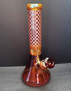Beautiful Shimmering Thick Amber Glass13" Beaker Bong w/Diamond Amber Bowl