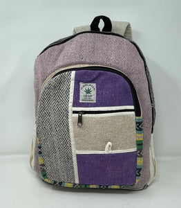 Purple & Pink Colors Beautiful Large Pure Hemp Multi Pocket Backpack