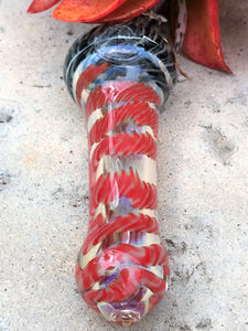 3.5” Fumed Glass Inside Swirl Design Spoon Pipe  - Red & Black