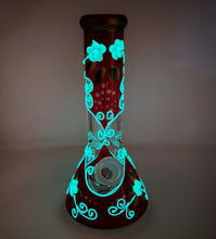 Collectible 8.5" Thick Glass Beaker Bong Red w/Flower & Glow in the Dark Design