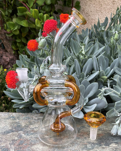 New Design! Thick Glass Rig Shower Perc includes 14mm Diamond Bowl