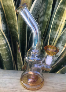 9" Bent Neck Thick Glass Rig with Shower Perc 14mm Male Diamond Bowl - Amber