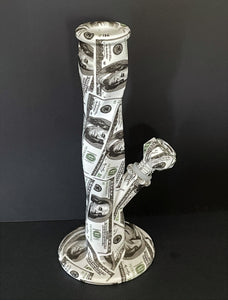 Thick Silicone Unbreakable Straight Shooter 10" Bong Paper Money Design
