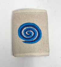 Handmade 100% Hemp Wallet with Embroidered Blue Wave Design