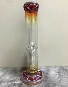 New! 12" Thick Straight Water Pipe/Bong with Amber Color Fumed Glass & 2 - 14mm Male Slide Bowls