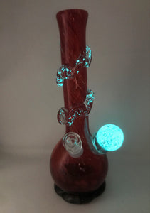 Thick Heavy Soft Red Glass 13" Bong Glow in the Dark 4-Part Grinder - On Fire!