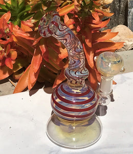 7" Thick Fumed Glass Water Rig Bong with 14mm Female Fumed Glass Slide Bowl