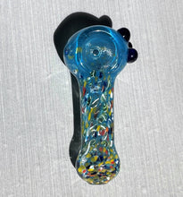 Best 3" Thick Glass Hand Spoon Pipe Confetti Handle & Teal Blue Bowl