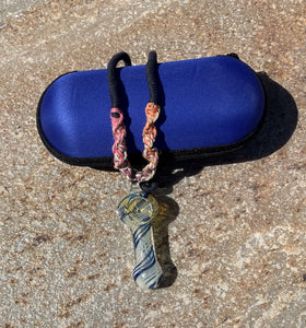 3" Glass Hand Pipe Hemp Lanyard/Necklace w/Zipper Padded Hard Case for People on the Go!